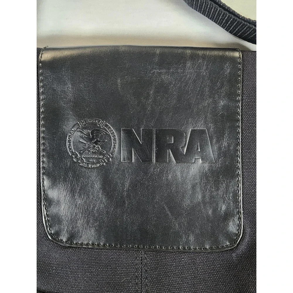 NRA Messenger Bag Black Canvas Faux Leather Crossbody National Rifle Association